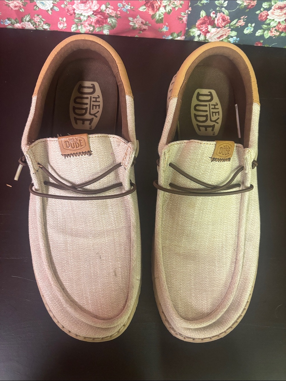 Hey Dude Light Beige Canvas Slip-On Loafers